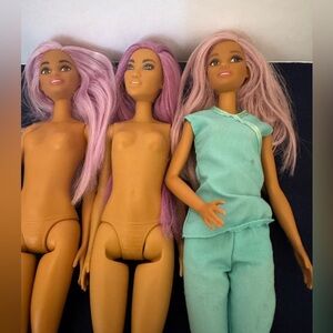 Three Barbies Rockstars with Lavender/Pink Hair EUC 2015
